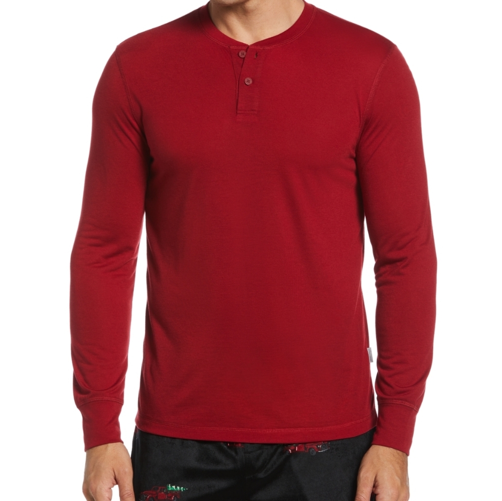 Perry Ellis Portfolio Men's Solid Henley Sleep Shirt - Dark Red
